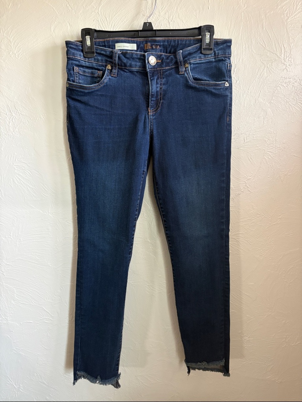 Kut from the Kloth Dark Indigo Frayed Hem Ankle Skinny Jeans